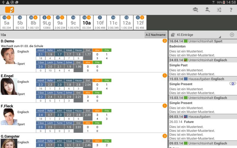 Klassenliste Screenshot